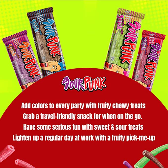 Sour Punk Mix Chewy Candy Jelly Sticks, 40g (Strawberry, Apple, blueberry & Cola)